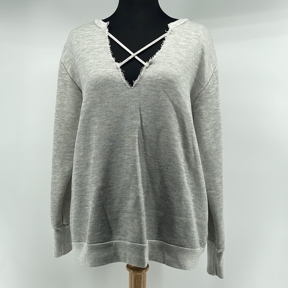 LNA heathered gray pullover crossed over revolve lounge sweatshirt top size M - Picture 2 of 8